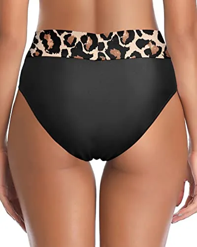 Moderate Coverage Cheeky Bikini Bottom High Cut Tankini Brief-Black Leopard