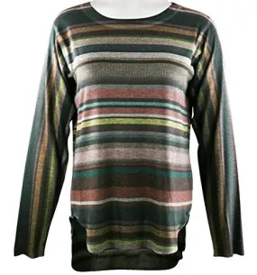 Nally & Millie Vertical Colors, Scoop Neck, Long Sleeve High-Lo Hem Knit Top