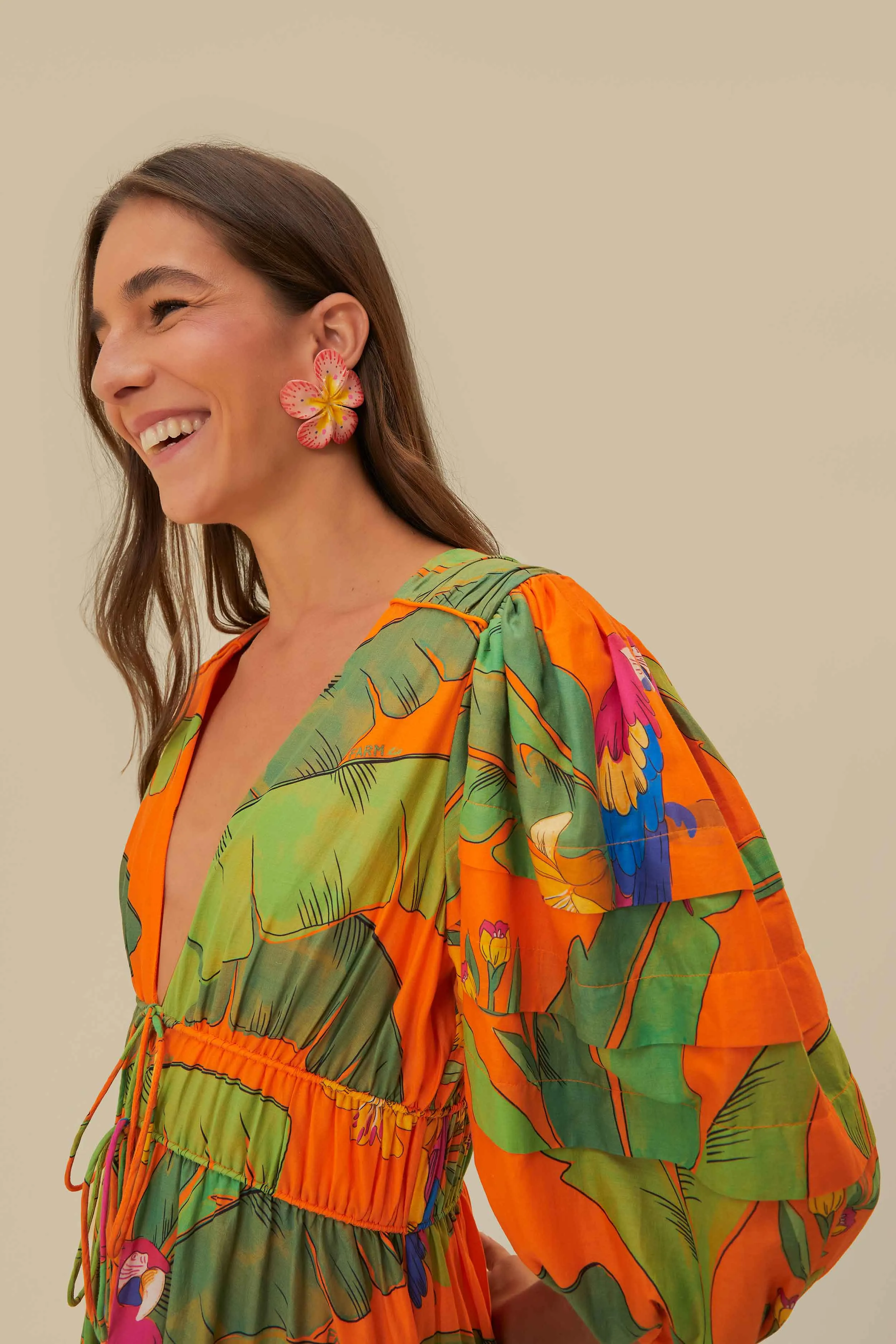 Orange Fresh Macaws Midi Dress