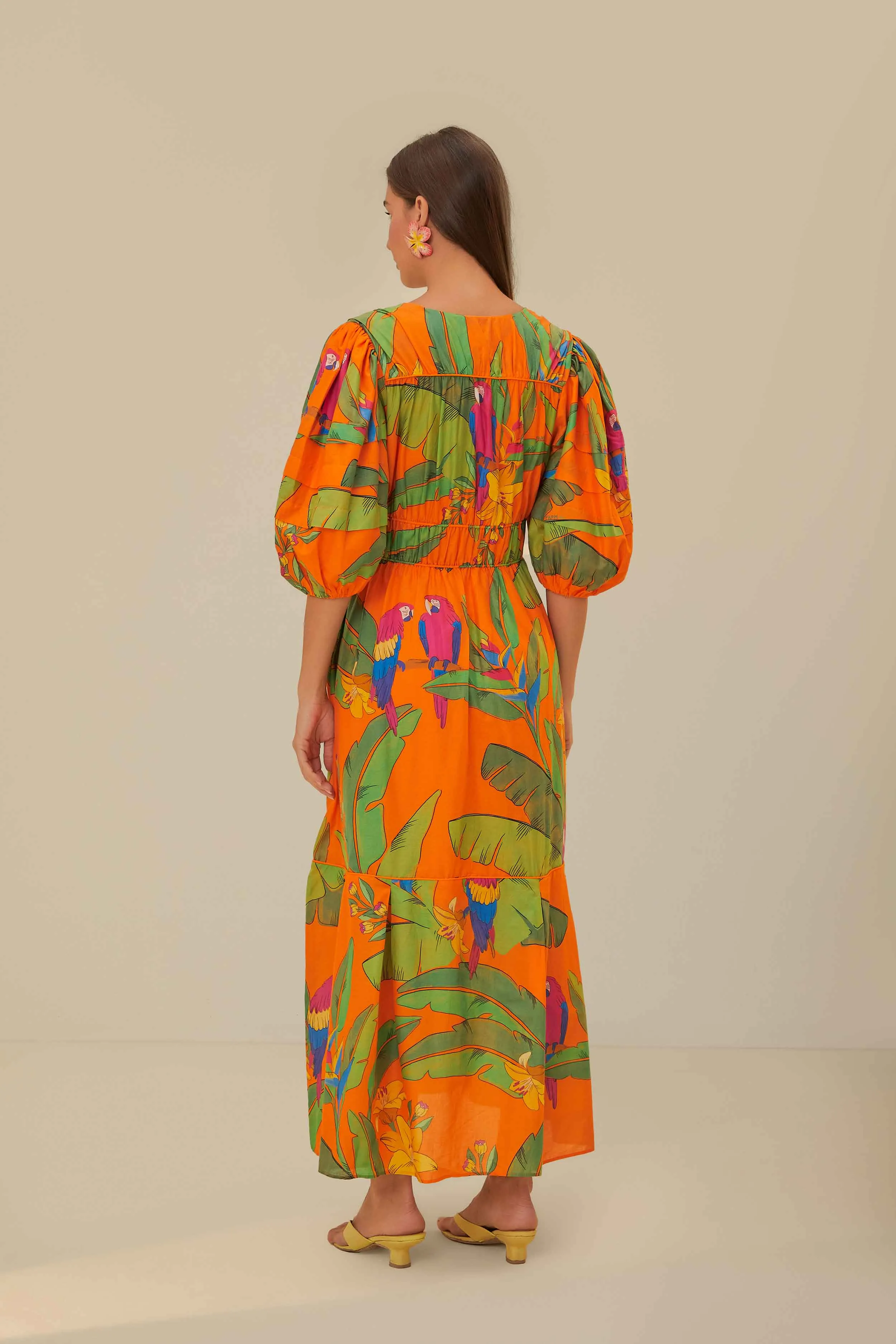 Orange Fresh Macaws Midi Dress