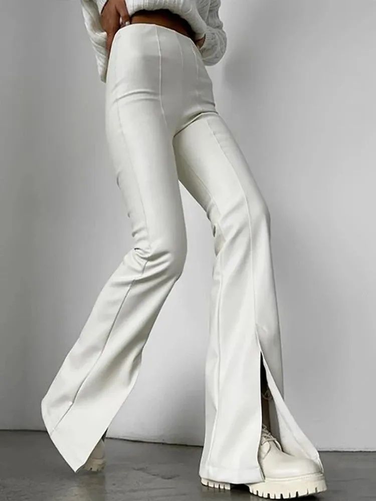 #PB Chic Fashion PU Leather High Rise Flare Pants