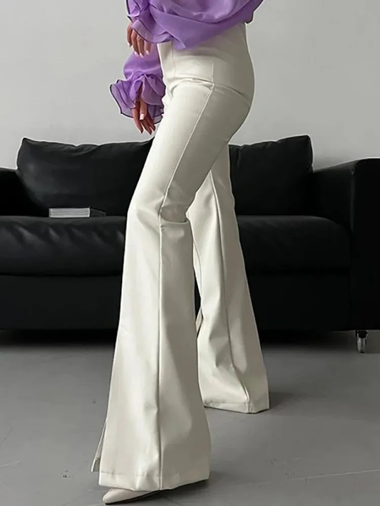 #PB Chic Fashion PU Leather High Rise Flare Pants