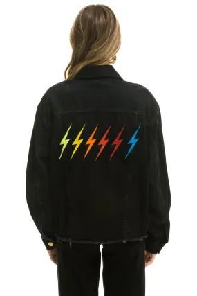 RAINBOW BOLT OVERSIZED CROP DENIM JACKET - VINTAGE BLACK