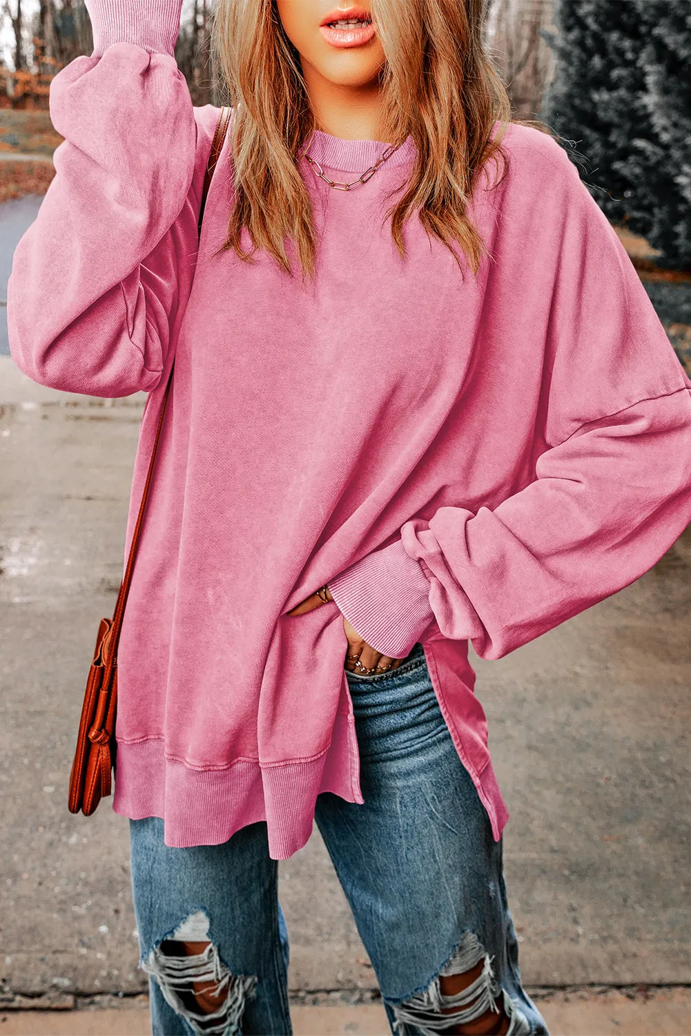 Ribbed Trim Oversized Sweatshirt