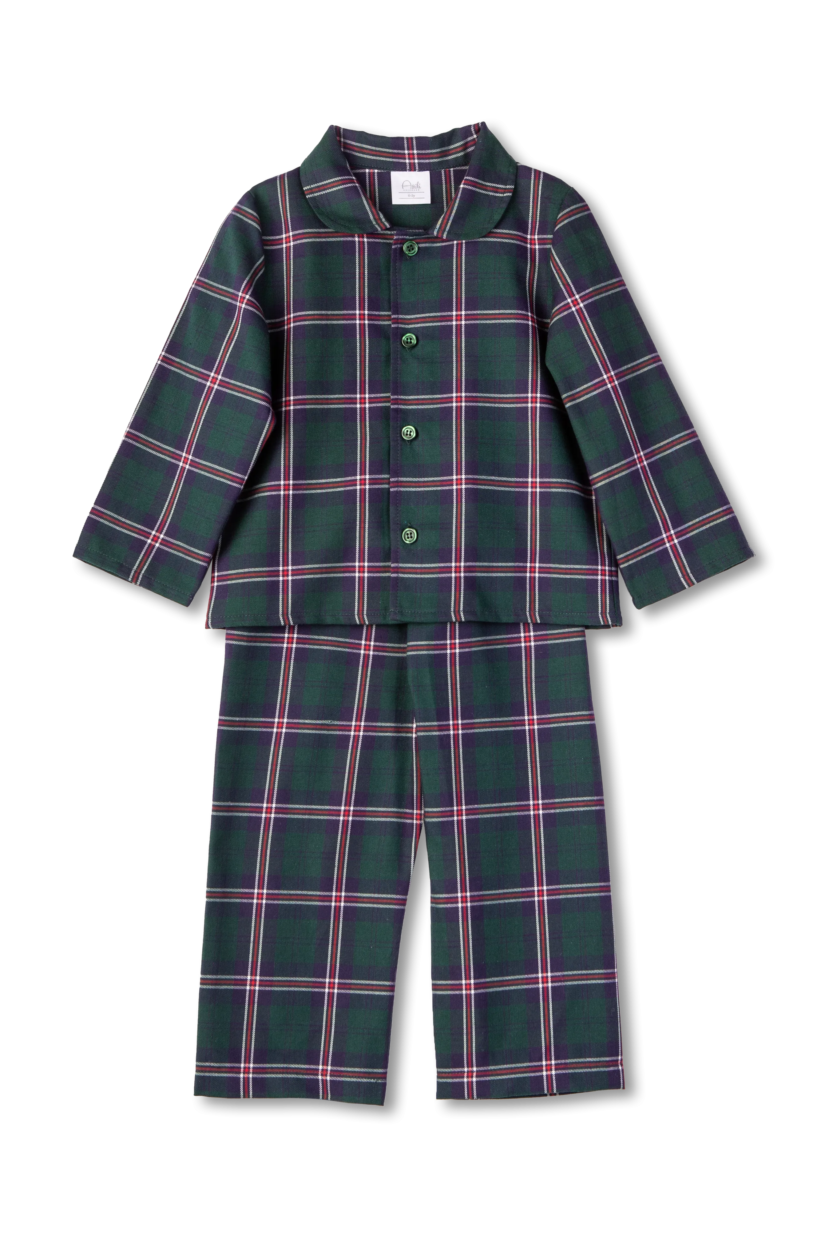 SAM -  BOYS' COTTON PYJAMA SET GREEN TARTAN