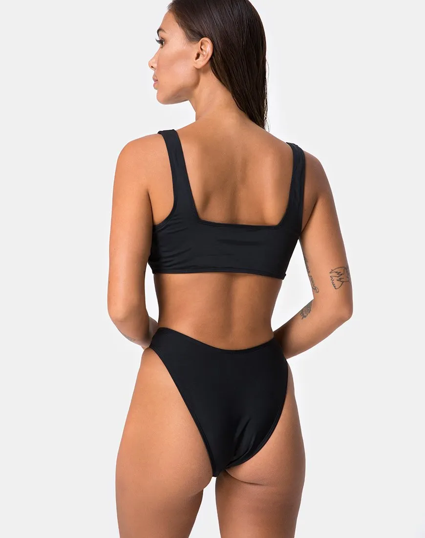 Shielle Bikini Top in Black with Contrast Piping