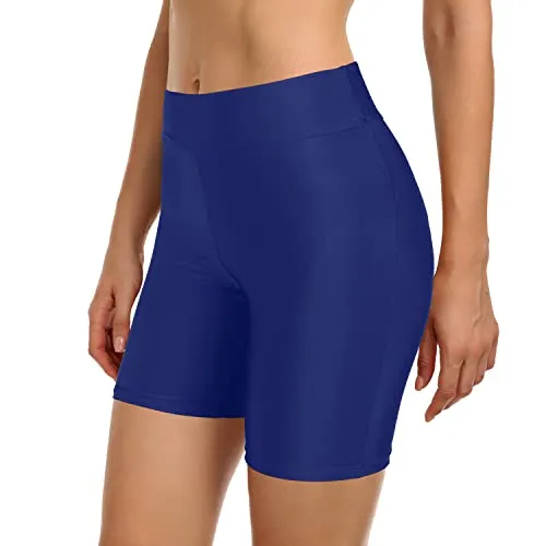 Slim Look Tummy Control Swimming Shorts Womens Swim Shorts-Blue