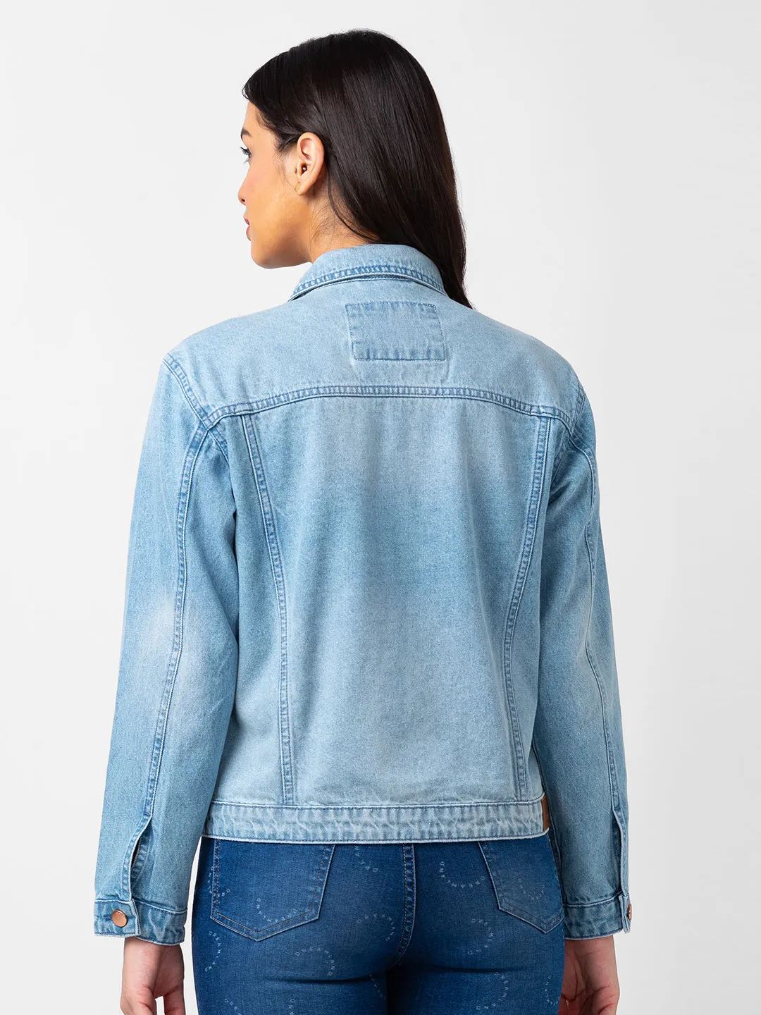 Spykar Women Light Blue Lycra Regular Fit Full Sleeve Denim Jacket