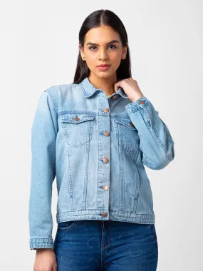 Spykar Women Light Blue Lycra Regular Fit Full Sleeve Denim Jacket