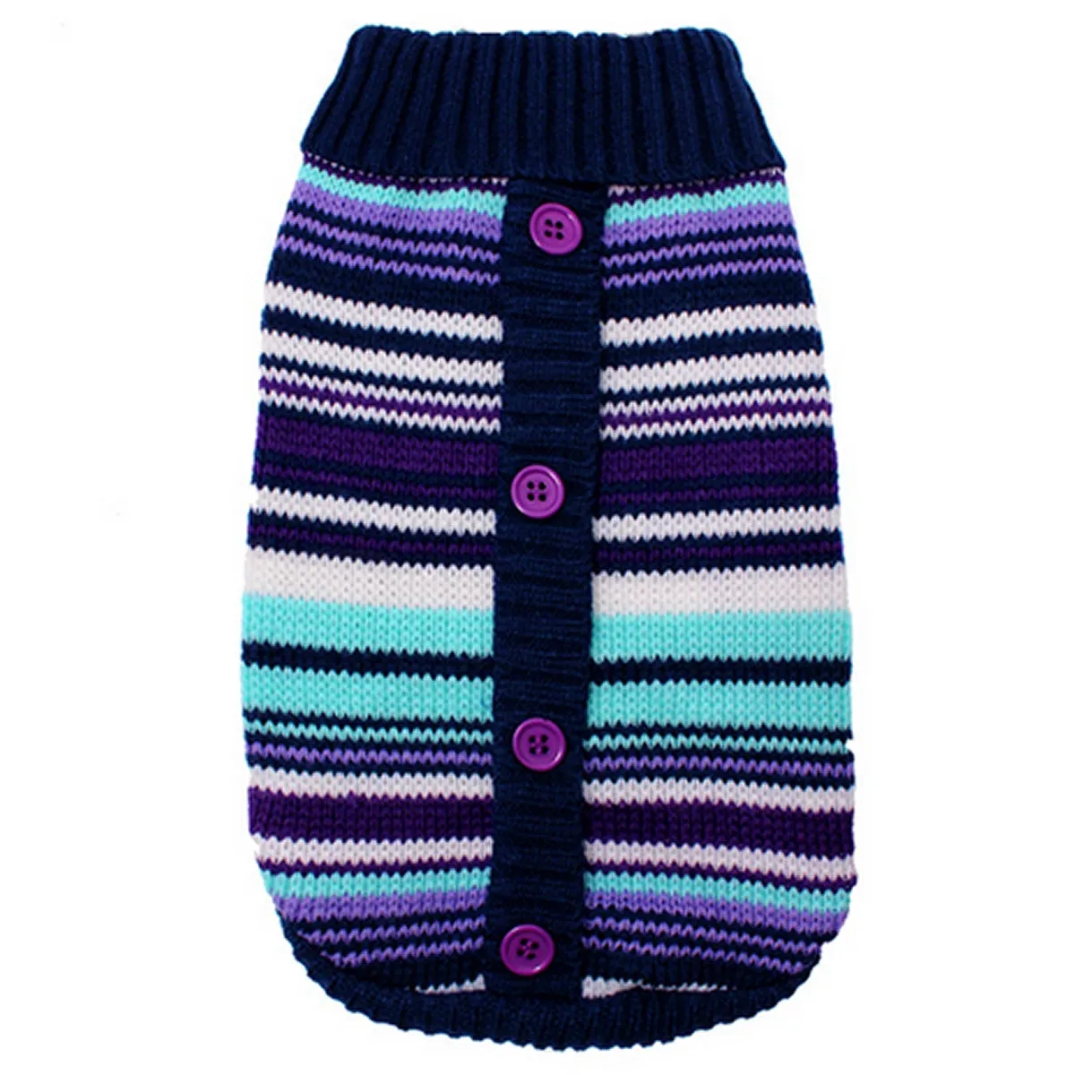 Striped Knitted Dog Jumper Cardigan - Purple