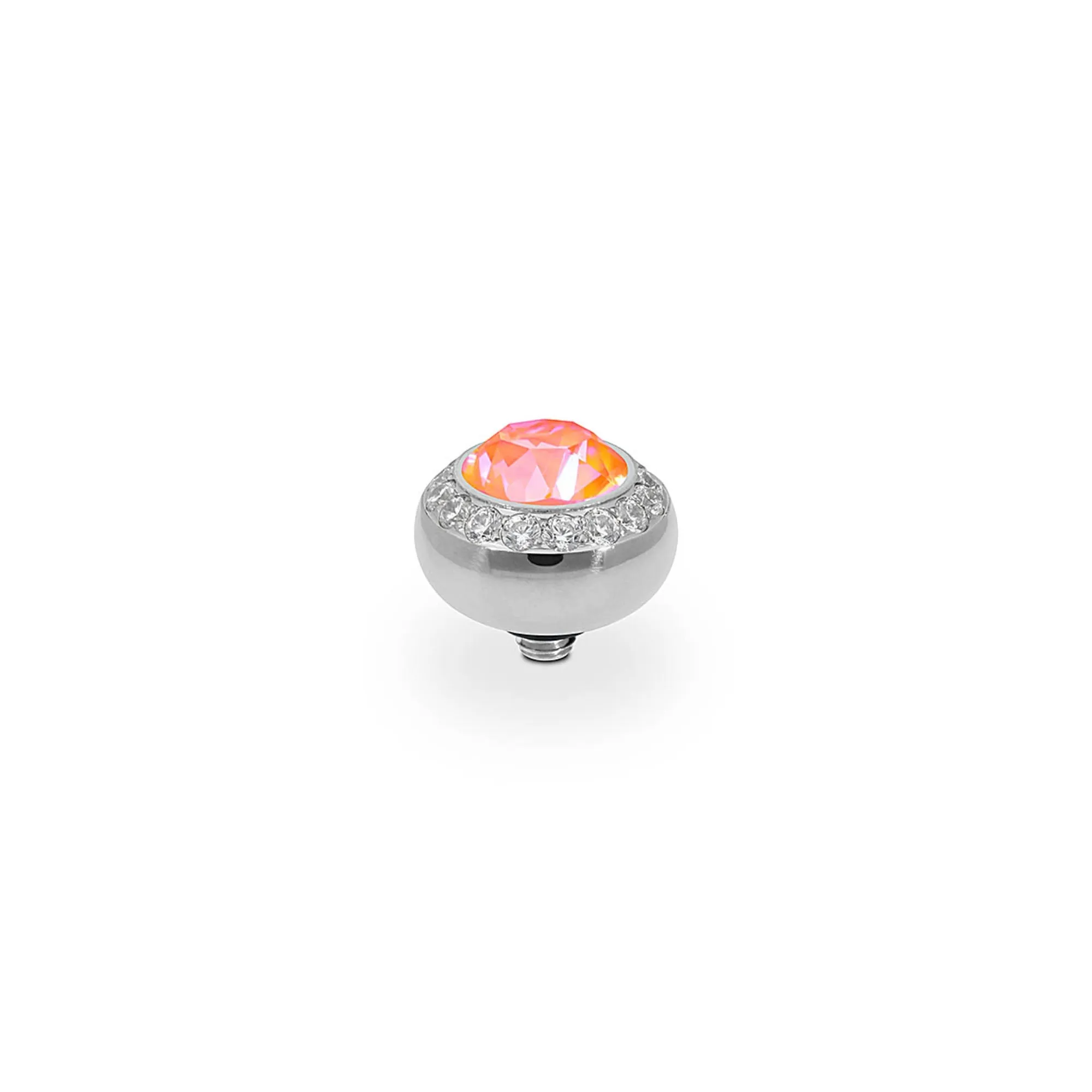 Tondo Deluxe Silver and Orange Glow Delite Crystal Ring Gem Top, 10mm