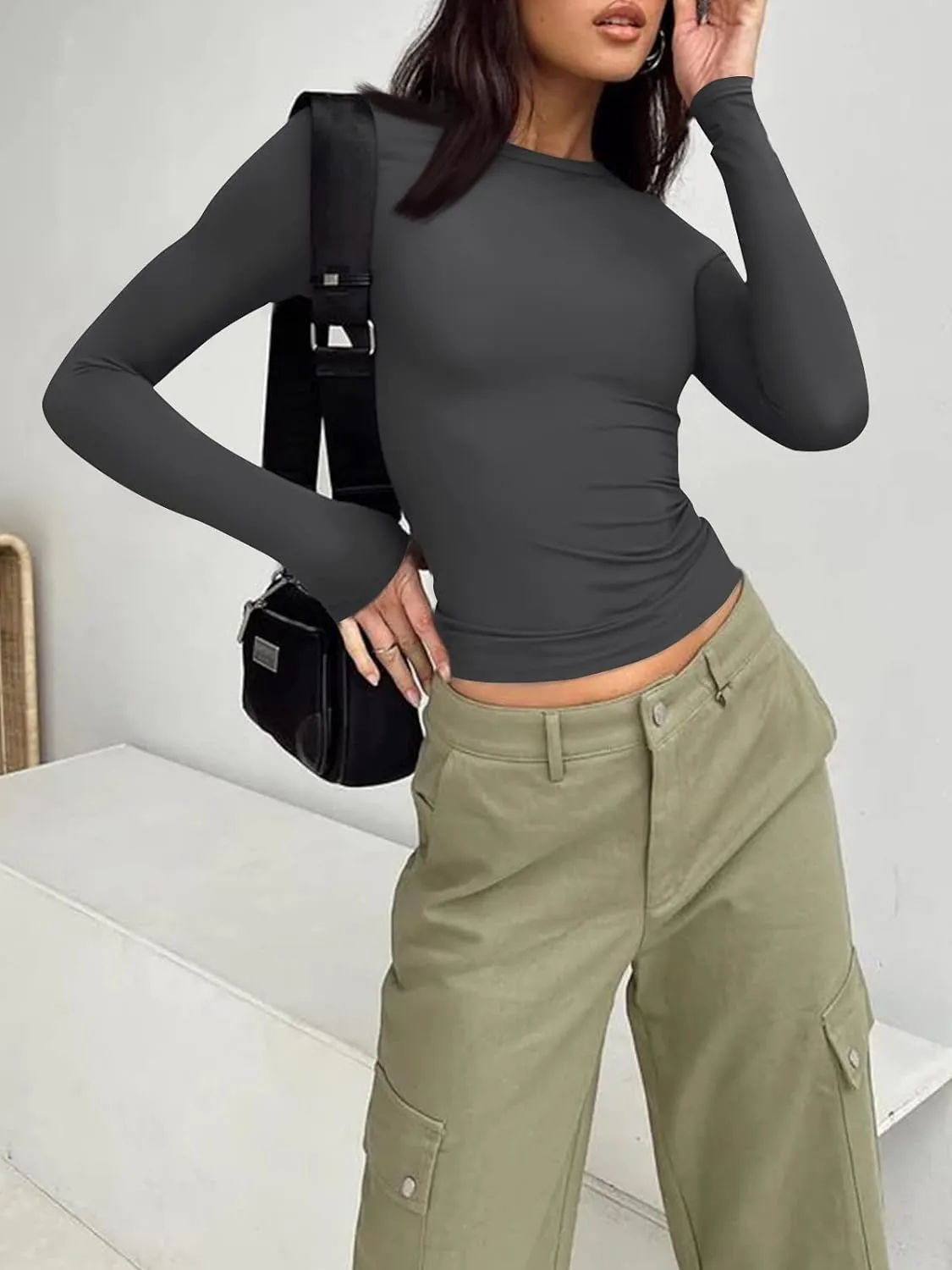 Trendy Womens Long Sleeve Crop Tops Basic