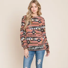 Vanilla Bay Women's Blush Aztec Long Sleeve Top