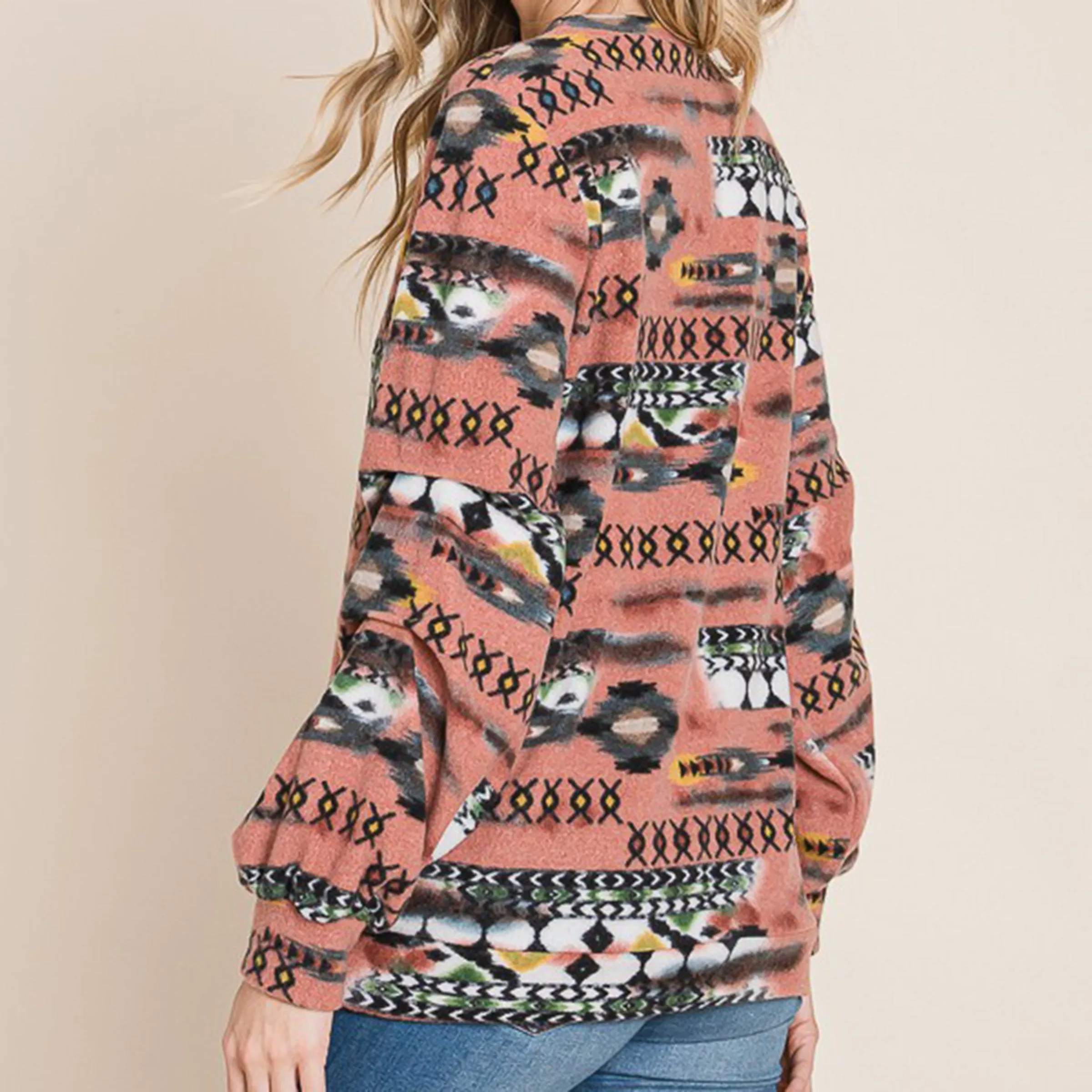 Vanilla Bay Women's Blush Aztec Long Sleeve Top