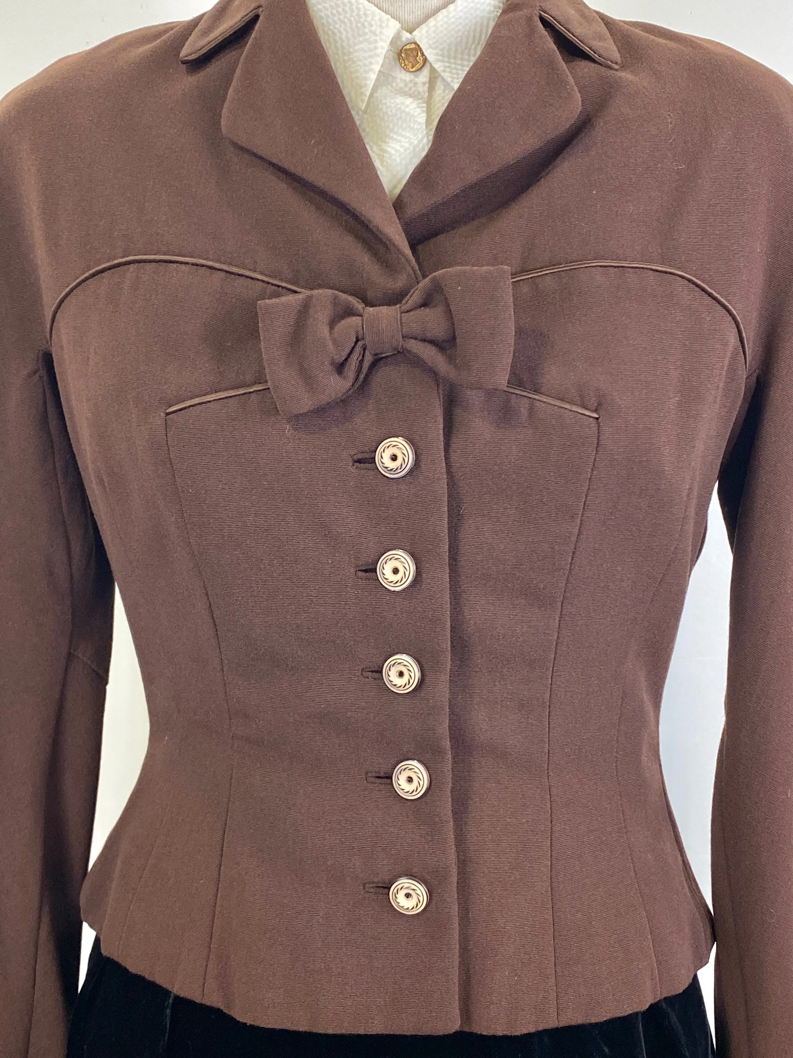 Vintage 1950s Women's Brown Wool Fitted Jacket, Small