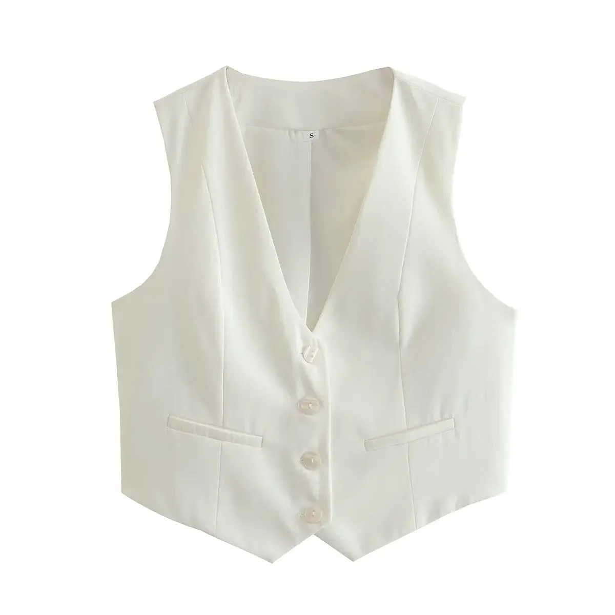 Vintage V Neck Sleeveless Female Outerwear White Chic Vests