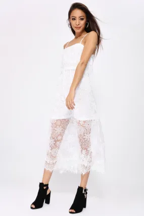 White Lace Frill Midi Dress