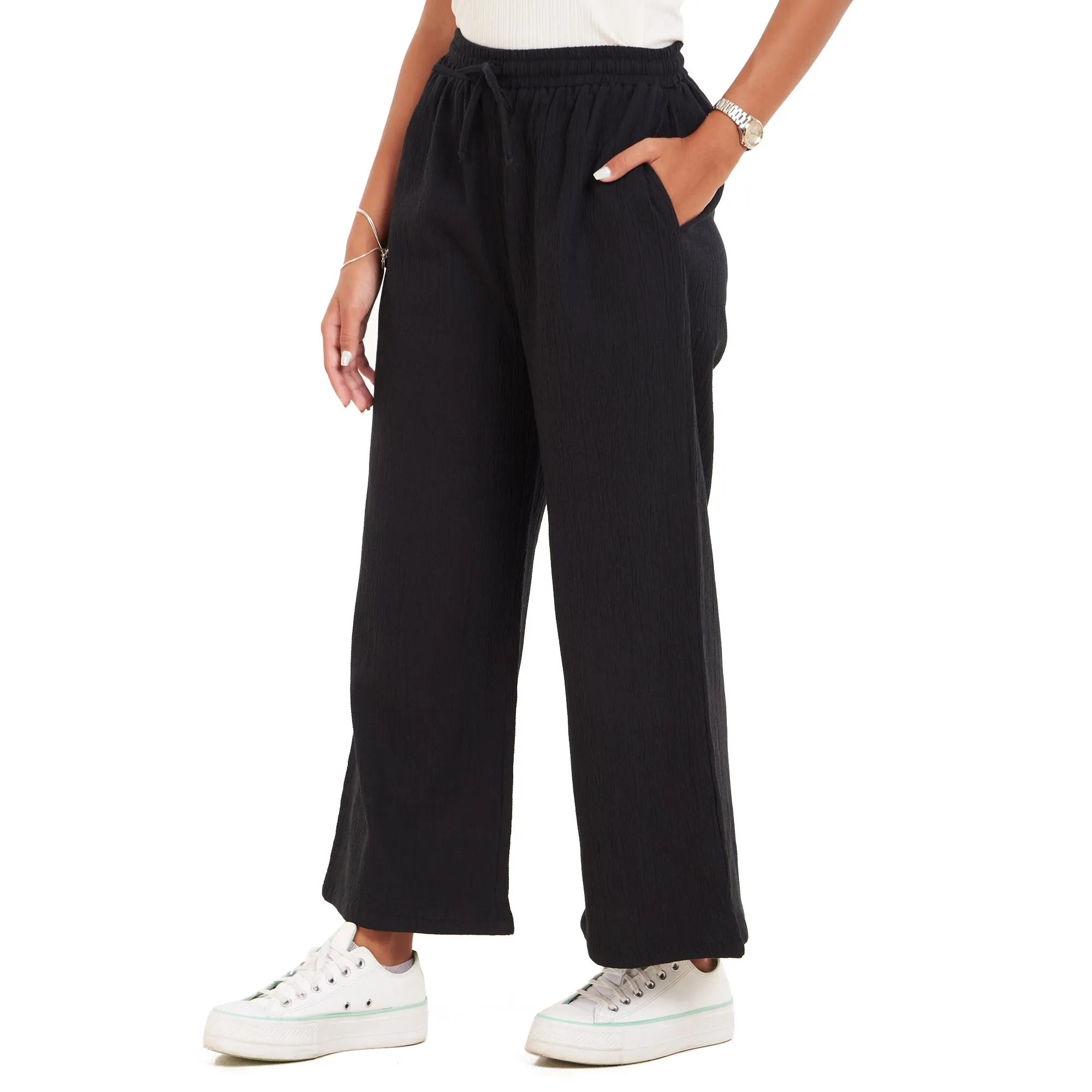 Women summer wide leg pants Black