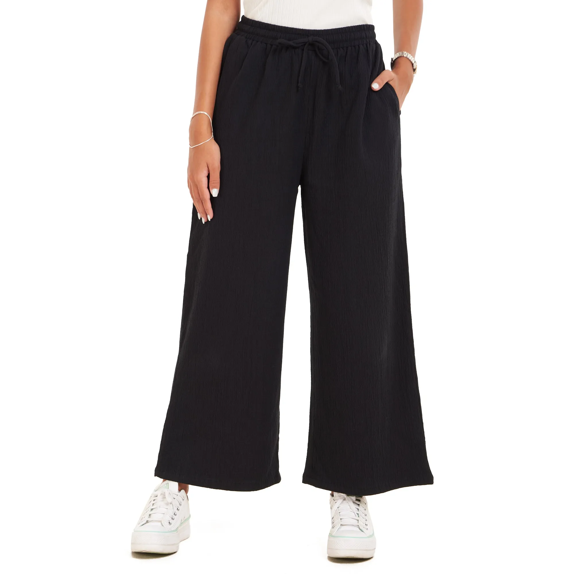 Women summer wide leg pants Black