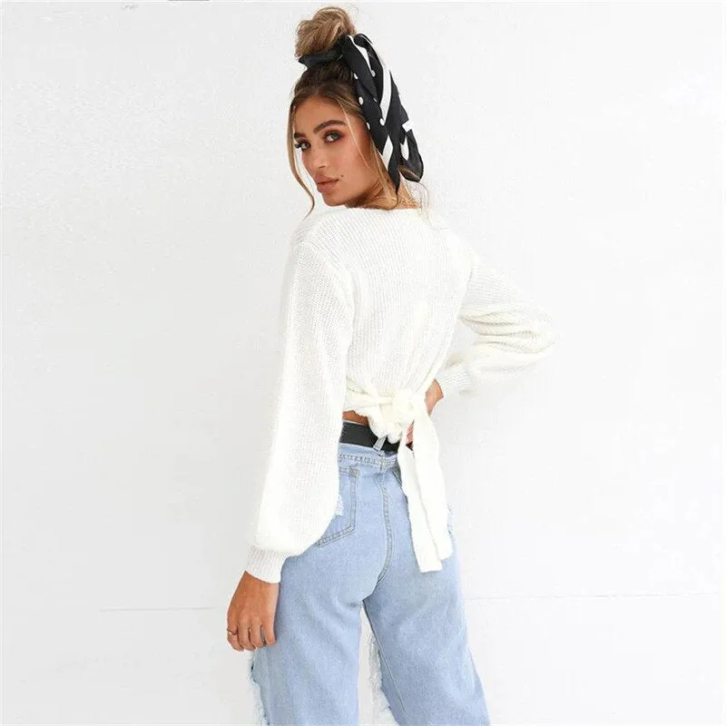 Women's Autumn/Winter Warm Soft Off-Shoulder Knitted Cropped Sweater