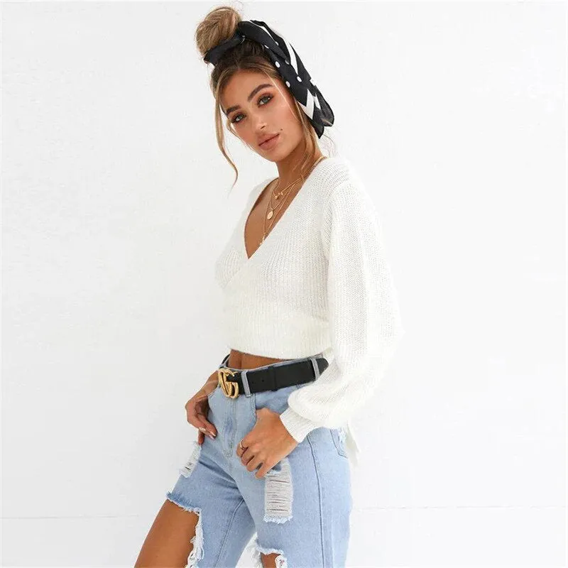 Women's Autumn/Winter Warm Soft Off-Shoulder Knitted Cropped Sweater