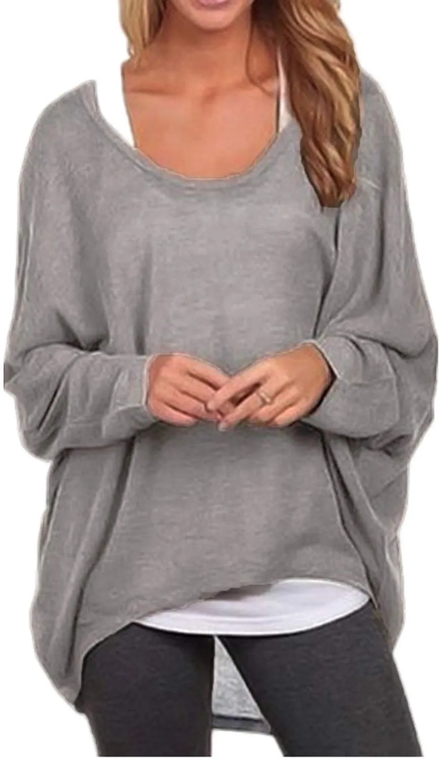 Women's Batwing Sleeve Off Shoulder Loose Oversized Baggy Tops Sweater Pullover Casual Blouse T-Shirt