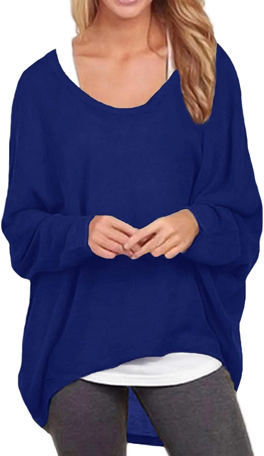 Women's Batwing Sleeve Off Shoulder Loose Oversized Baggy Tops Sweater Pullover Casual Blouse T-Shirt