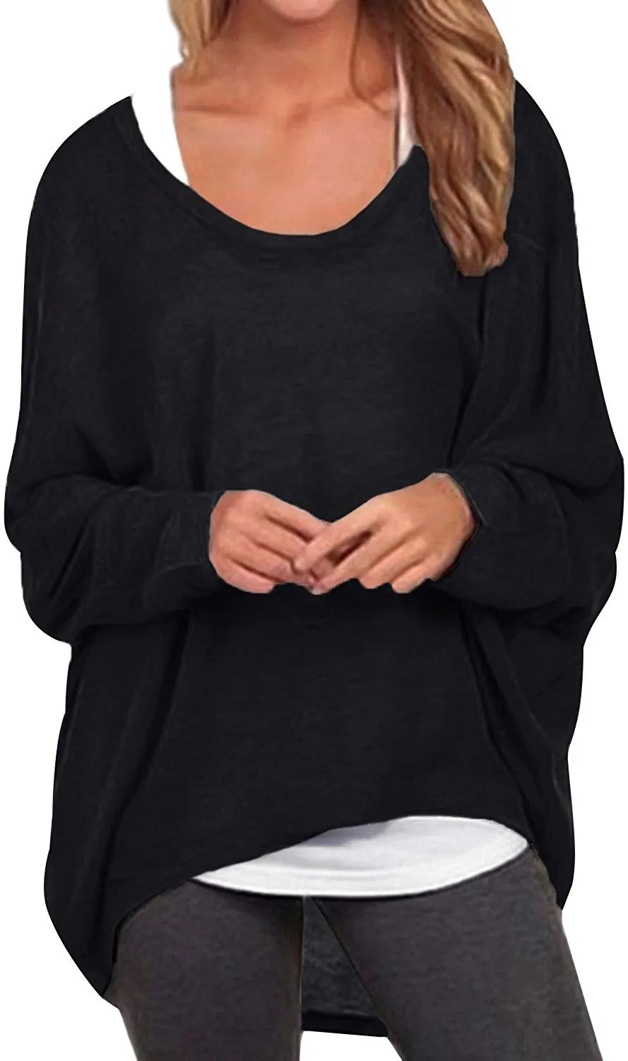 Women's Batwing Sleeve Off Shoulder Loose Oversized Baggy Tops Sweater Pullover Casual Blouse T-Shirt