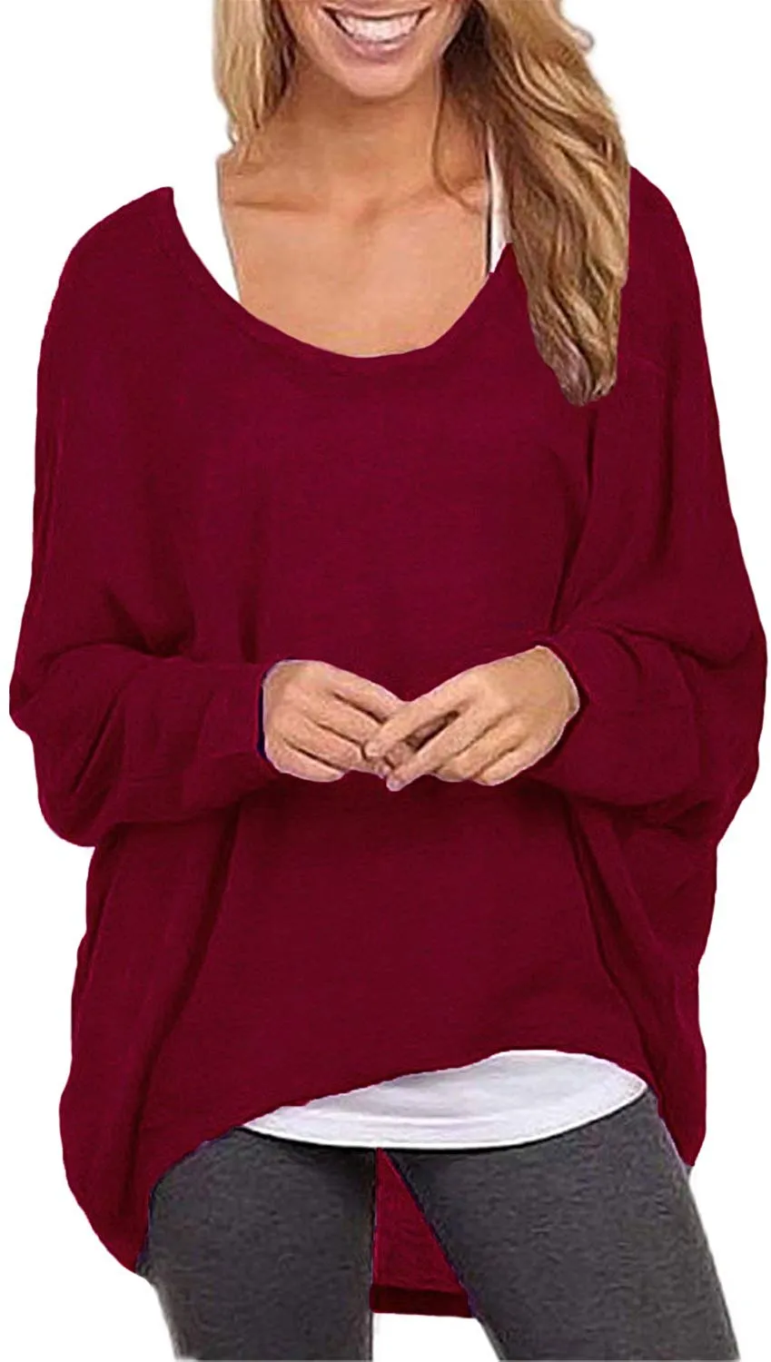 Women's Batwing Sleeve Off Shoulder Loose Oversized Baggy Tops Sweater Pullover Casual Blouse T-Shirt