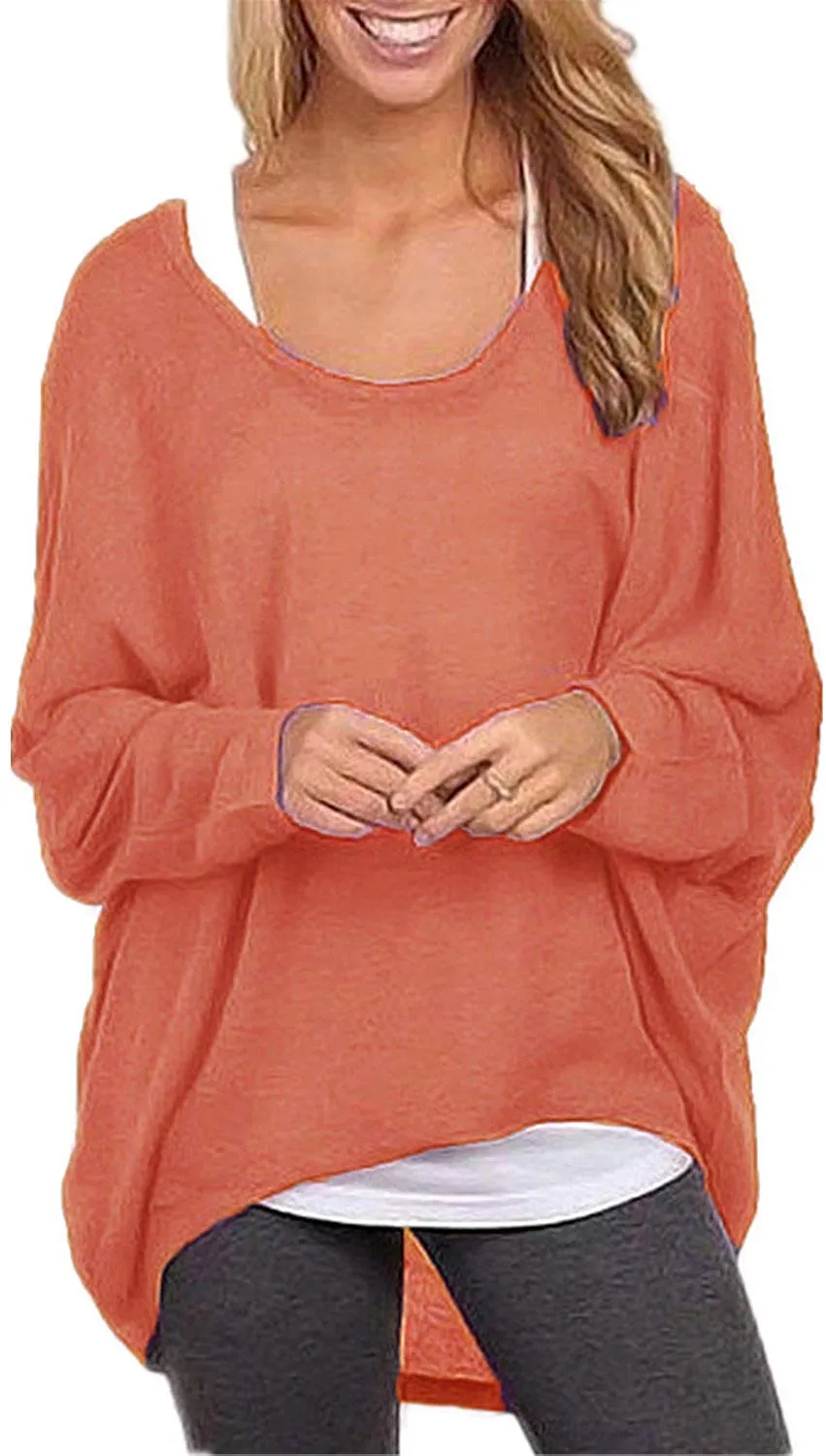 Women's Batwing Sleeve Off Shoulder Loose Oversized Baggy Tops Sweater Pullover Casual Blouse T-Shirt