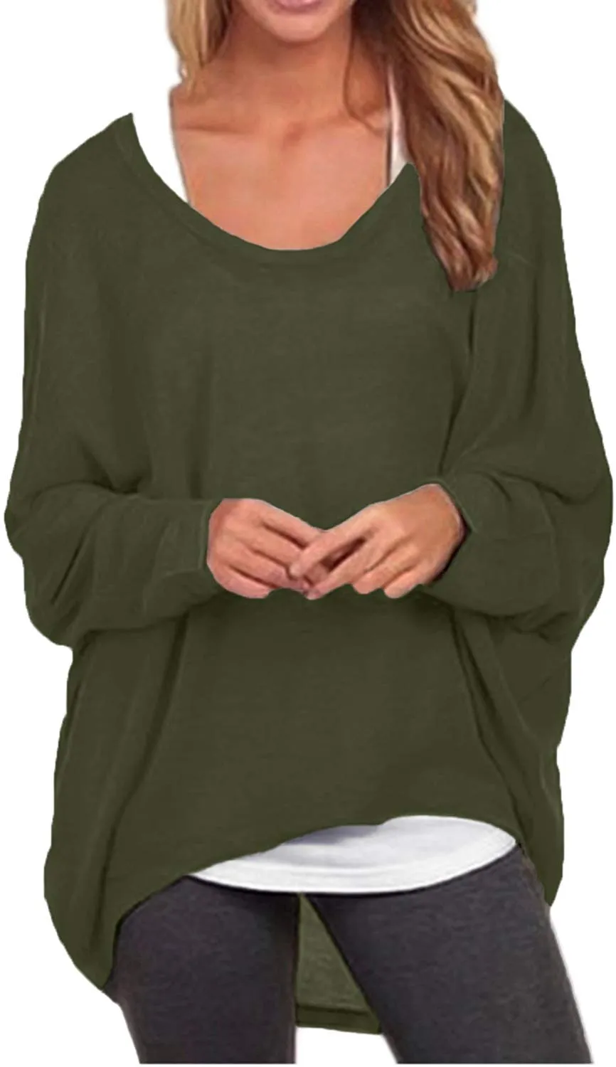 Women's Batwing Sleeve Off Shoulder Loose Oversized Baggy Tops Sweater Pullover Casual Blouse T-Shirt