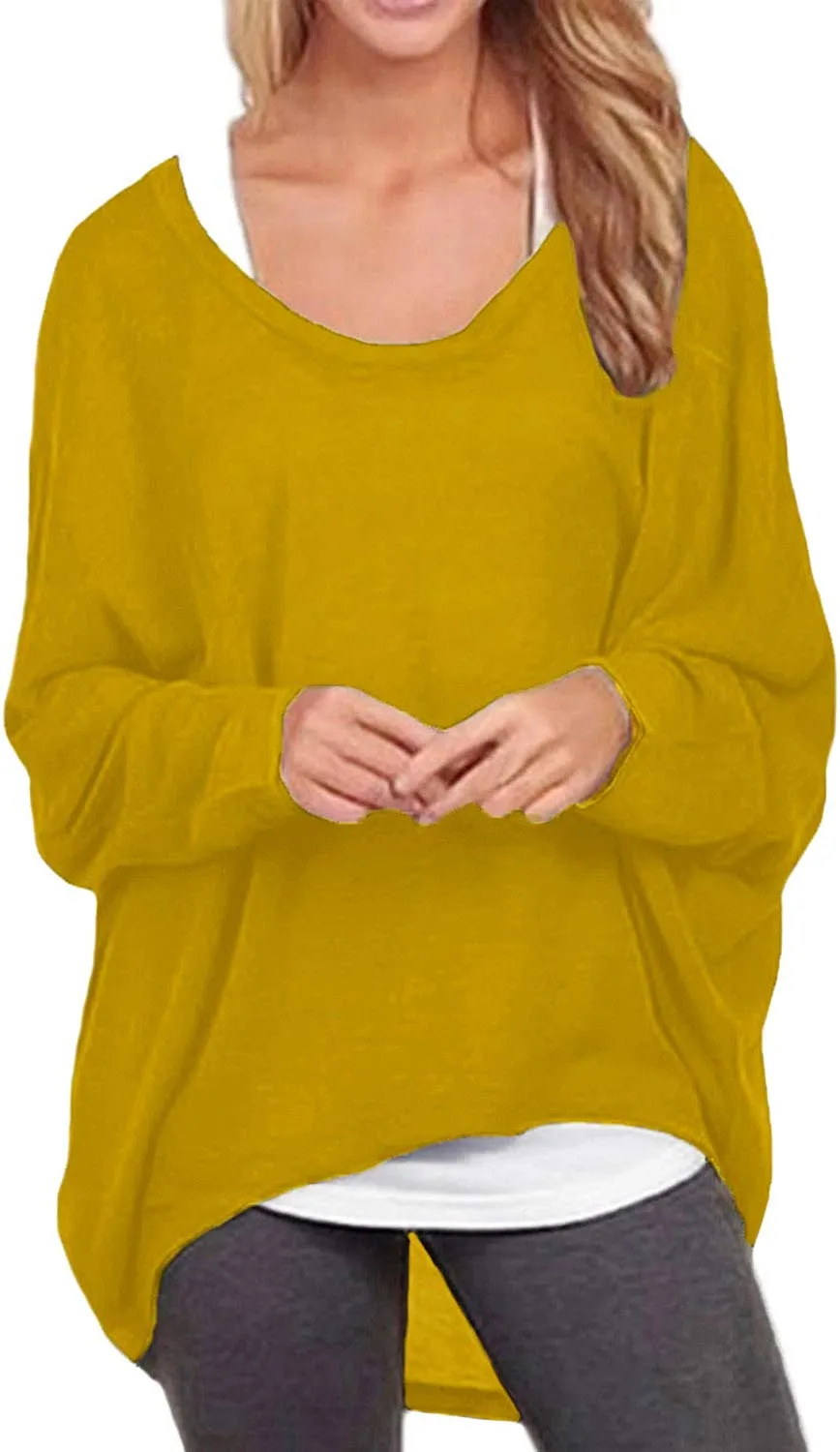 Women's Batwing Sleeve Off Shoulder Loose Oversized Baggy Tops Sweater Pullover Casual Blouse T-Shirt