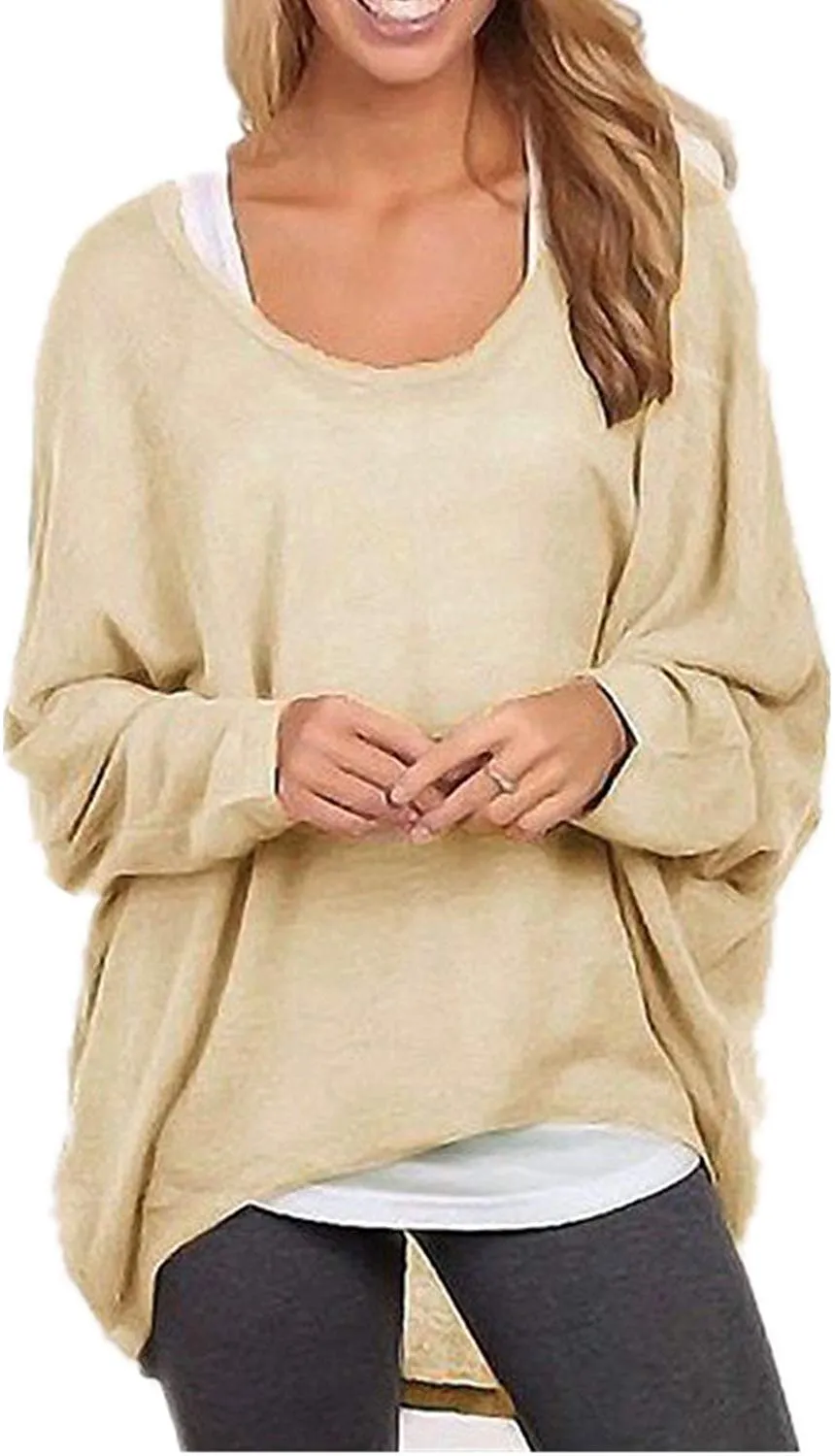 Women's Batwing Sleeve Off Shoulder Loose Oversized Baggy Tops Sweater Pullover Casual Blouse T-Shirt