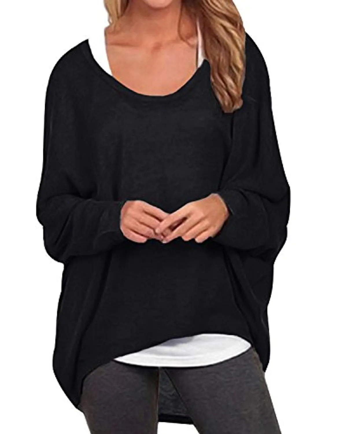 Women's Batwing Sleeve Off Shoulder Loose Oversized Baggy Tops Sweater Pullover Casual Blouse T-Shirt