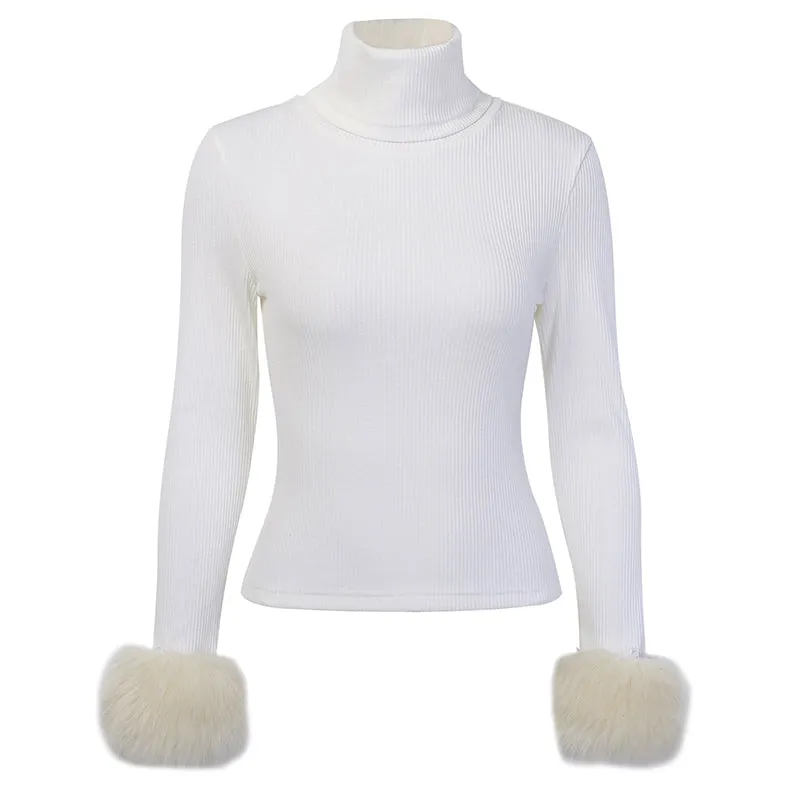 Women's Ribbed Knitted High Neck Warm Pullover