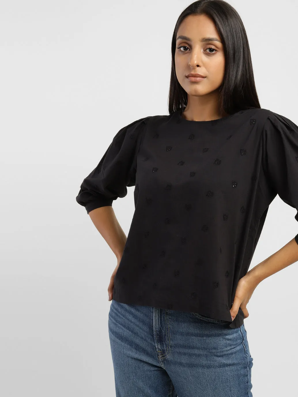 Women's Schiffli Round Neck Top