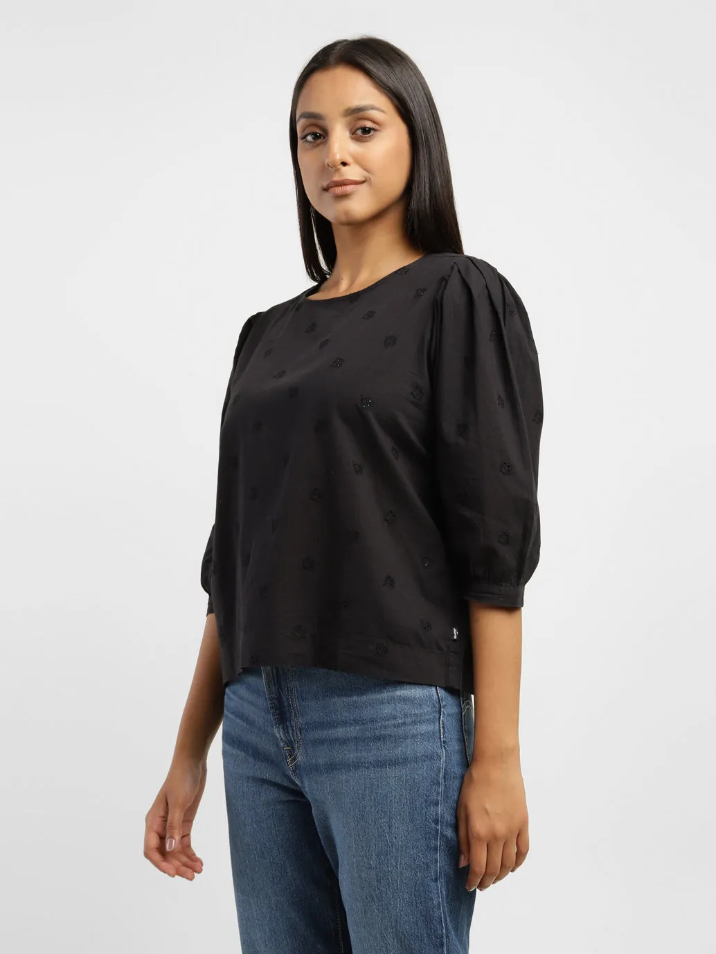 Women's Schiffli Round Neck Top